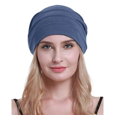 Immagine di osvyo Cotone Chemo Cappelli Soft Caps Cancro Copricapo per le donne perdita di capelli sigillati imballaggio, blu/grigio, Taglia unica