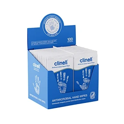 Immagine di Clinell CAHW100 Handwiper antimicrobico, Dermatologicamente testato, uccide il 99,99% dei germi, 100 pezzi