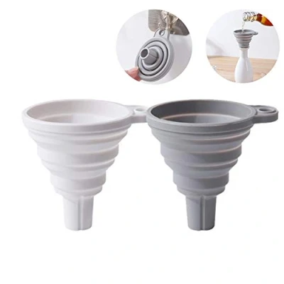 Immagine di 2 Pezzi Imbuto Pieghevole, in Silicone, Pieghevole Cucina, Multifunzione Portatile ad Retrattile, per Trasferire Liquidi e Polveri (Bianco + Grigio)
