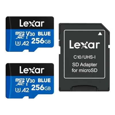 Immagine di Lexar Blue scheda Micro SD 256GB 2PK, fino a 160 MB/s in lettura, microSDXC UHS I, C10, U3, V30, A2, video Full HD e 4K, di memoria ad alta velocità per smartphone/tablet/action camera