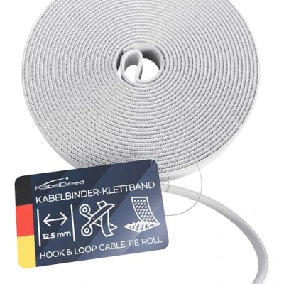 Immagine di KabelDirekt 12,5 mm x 15 m Fascette Fermacavo, con micro ganci, fibre sintetiche, lunghezza regolabile individualmente, per disposizione, raggruppamento dei cavi