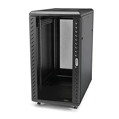 Immagine di StarTech.com Armadio rack 18U 19&quot; con Sportello in Vetro, Server 4 Montanti Serratura e Ruote, Profondità Regolabile