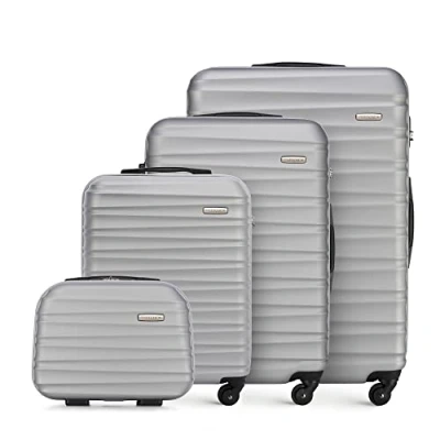 Immagine di WITTCHEN GROOVE Line Set di 4 Valigie (S+M+L+Custodia cosmetica) Rigido in ABS Ruote Serratura a Combinazione Manico Telescopico Grigio