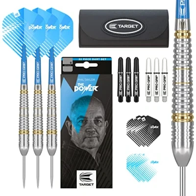 Immagine di Target Darts Phil Taylor Set di Freccette con Punta in Acciaio, 22 g, Confezione Regalo, Unisex, Nero, Bianco e Blu