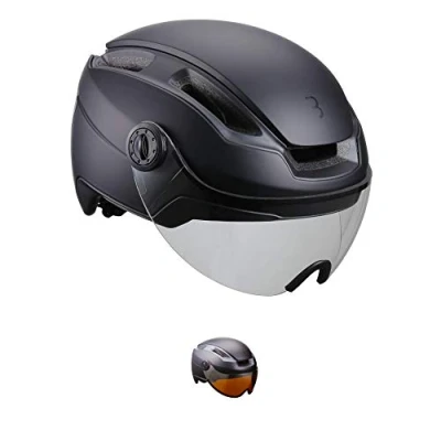 Immagine di BBB Indra Faceshield Bhe 56f 2021, Casco da Bicicletta e Bike Speed con Visiera Regolabile +40% di Protezione, Certificato CE, per Uomo Donna, Taglia Bici, Nero Opaco/Trasparente, L (58 62cm)