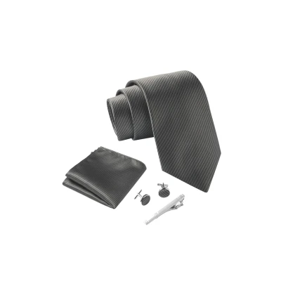 Immagine di Massi Morino Cravatta Grigio e fazzoletto da uomo con camicia gemelli, parure fermacravatta set I Accessori sposa Cravatte Elegante Confezione Regalo