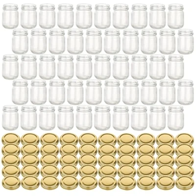 Immagine di gouveo Set di 48 vasetti da 130 ml Helix con coperchio a vite, colore oro, piccoli barattoli tappo vite 53 mm, per marmellata, miele, spezie, fatti in casa