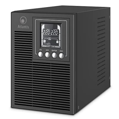 Immagine di Atlantis A03 OP1002 UPS OnLine Gruppo di Continuità Server Doppia conversione Onda Sinusoidale Pura 1000VA 900W, Tower, display LCD, USB, seriale RS 232, 4 uscite IEC, porta EPO, slot SNMP, 2x12V 9Ah