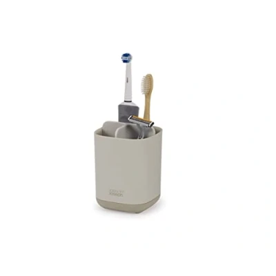 Immagine di Joseph EasyStore Porta Spazzolino e Dentifricio, Compatibile con Spazzolini Elettrici Tradizionali, 3 Scomparti, Contenitore da Bagno Smontabile in Finitura Opaca Medio, Beige