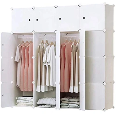 Immagine di BRIAN &amp; DANY Armadio Modulare con 16 Cubi, Scaffale Componibile Ante, Guardaroba Organizzatore Economico, stanzino Combinato in Plastica, 148 x 47 cm