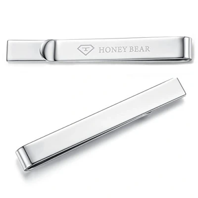 Immagine di HONEY BEAR Fermacravatta per Uomo Dimensione Normale Acciaio Regalo di Nozze Business,5.4cm (Argento Lucido)