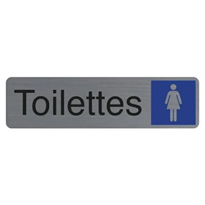 Immagine di Exacompta Ref. 67163E 1 Cartello adesivo per porta WC donna murale stampato Su tutte le superfici Aspetto alluminio spazzolato Dimensioni : 16,5 x 4,4 cm