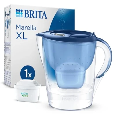 Immagine di BRITA caraffa filtrante Marella XL blu (3,5 l), incl. 1 cartuccia MAXTRA PRO All in 1, grande con LTI digitale e coperchio a scatto ora confezione sostenibile Smart Box
