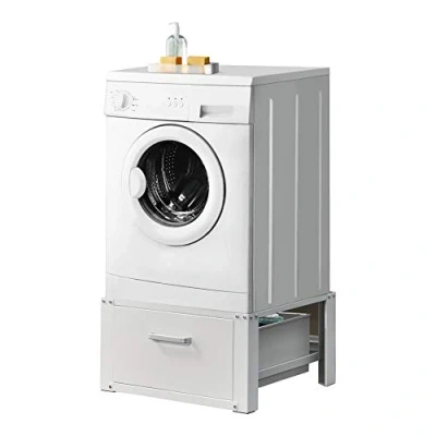 Immagine di [en.casa] Base Supporto per Lavatrice Rialzamento Basamento Asciugatrice 63x54x31 cm carico Max.150kg con Cassetto Bianco