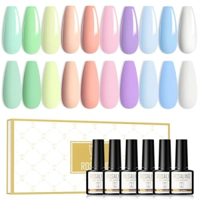 Immagine di ROSALIND Smalto Semipermanente Unghie 10 Colori 8ml Smalti Semipermanenti per Rosa Blu Viola Verde Gel UV LED Macaron Soak Off Nail Polish Set Art Primavera/Estate