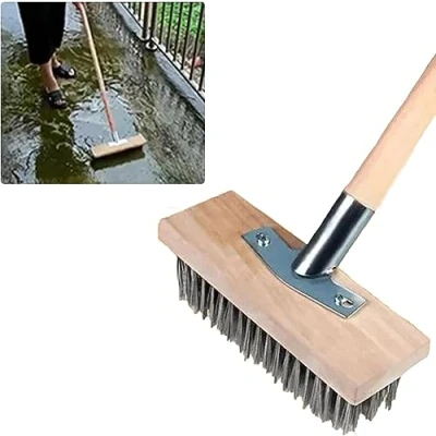 Immagine di Scopa da giardino in metallo, con setole acciaio, resistente, per esterni, decking, pavimentazione, vialetti, accessori ferro (20 cm senza manico)