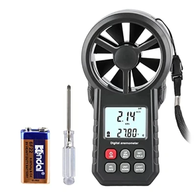 Immagine di Anemometro digitale, misuratore di flusso d&#039;aria portatile con USB e Bluetooth, CFM per ventilatore/tiro/drone HVAC sensore temperatura del vento, nero