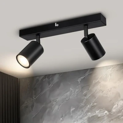 Immagine di Kambo Faretti da Soffitto Orientabili, Parete Interno Nero per 2 Lampadine GU10 non Incluse, Lampadario Led Soggiorno Camera Letto Corridoio, Max 50W