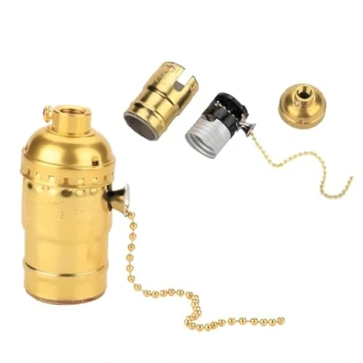 Immagine di VIFER Portalampada E27 Vintage con Catenella in Alluminio Supporto per Illuminazione Base a Vite (Oro)