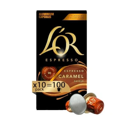 Immagine di L&#039;Or Capsule Caffè Espresso Caramel 100 in Alluminio Intensità 8 Compatibili con Macchine Nespresso 10 Pacchetti da (Totale Capsule)