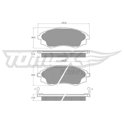 Immagine di TOMEX brakes TX 11 04 Kit pastiglie freno Assale posteriore con segnalatore acustico usura MITSUBISHI: Pajero Pinin, 3000GT Coupe, ECLIPSE 2