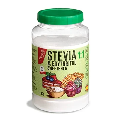 Immagine di Dolcificante Stevia + Eritritolo 1:1 1g = Zucchero Sostituto dello 100% Naturale 0 calorie Indice Glicemico Keto e Paleo Carboidrati No OGM Castello since 1907 1 kg