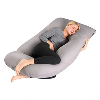 Immagine di Lannvan Cuscino Gravidanza per Dormire a Forma di J Supporto Maternità Allattamento e con Federa in 100% Cotone Sfoderabile Lavabile,145x70cm(Grigio)