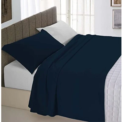 Immagine di Italian Bed Linen Completo Letto 100% Cotone Natural Color, Blu Scuro/Grigio Chiaro, Una Piazza e Mezza