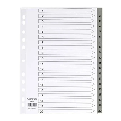 Immagine di Set di 5 divisori in PP, formato DIN A4 con numeri da 1 a 20, copertura completa + pratica copertina carta robusta per scrivere