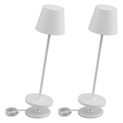 Immagine di K Bright 2 pezzi Lampada LED Dimmerabile da tavolo in alluminio, H38cm，Ricaricabile Colore luce calda Per interni/esterni con base di ricarica a contatto (bianco)