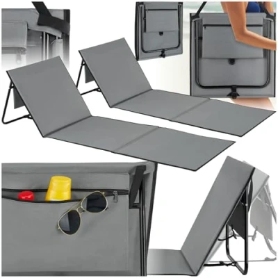 Immagine di TecTake® Set di 2 Stuoie da Mare Pieghevoli, Schienale Regolabile, Imbottitura in Gommapiuma, Struttura Acciaio Verniciato, Con Tracolla e Tasca Esterna, Leggere Comode Grigio/Blu