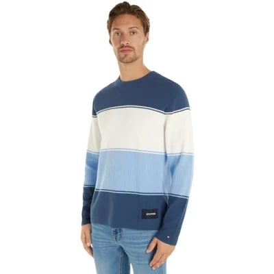 Immagine di Tommy Hilfiger Pullover Uomo Crew Neck in Maglia, Multicolore (Aegean Sea Multi), M