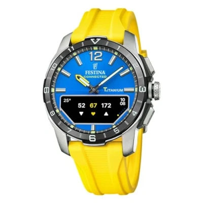 Immagine di Festina Smartwatch ibrido Connected D (44mm) quadrante digitale integrato blu/cinturino in caucciù giallo F23000/8