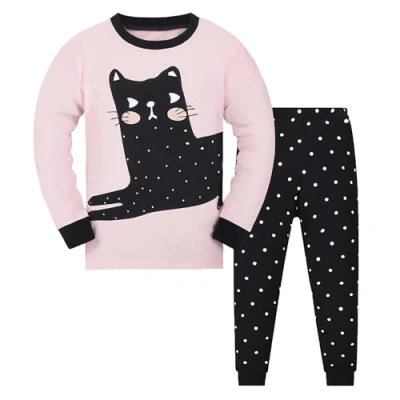 Immagine di Qzrnly Bambine 2 Pezzi Pigiama a Maniche Lunghe per Ragazze Pajama Set 100% Cotone,Stile 5,5 6 Anni