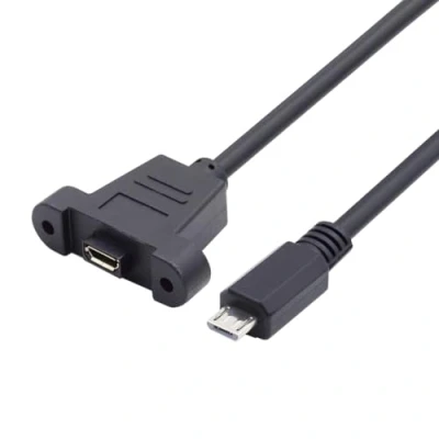 Immagine di CY, cavo di prolunga da 3 m con connettore micro USB a 5 pin, maschio femmina, viti, colore nero 50cm