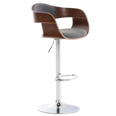 Immagine di CLP Sgabello Alto Rétro Kingston Con Braccioli I Bar Girevole In Stoffa E Legno Regolabile 63 77 CM, Colore:noce/grigio chiaro