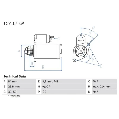 Immagine di BOSCH 0 986 022 730 Motorino di avviamento 12 1,4 10, 9 OPEL: Meriva A, Astra H GTC, Caravan