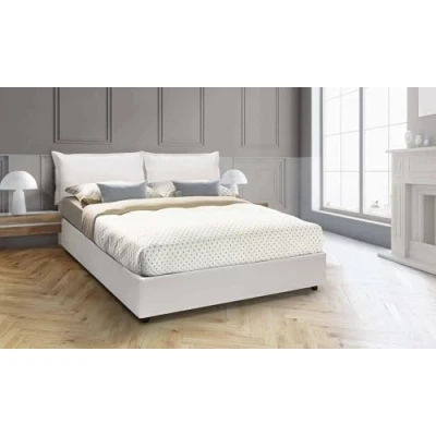 Immagine di Talamo Italia Letto matrimoniale Jasmine, contenitore con rivestimento in ecopelle, 100% Made Italy, Apertura frontale, materasso Cm 160x200 incluso, Bianco