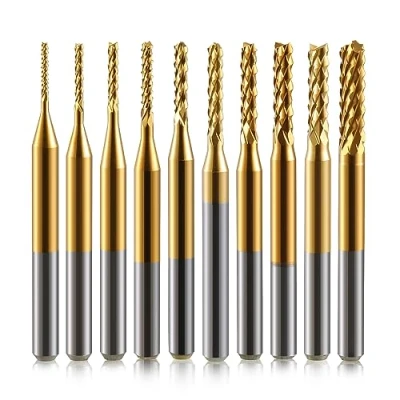 Immagine di Trvoxviq 10 frese in metallo duro, codolo 1/8 titanio coat CNC, fresa da intaglio, a testa girevole, strumento per incisione PCB/SMT/legno duro/circuito/fibra, 0,8 3,0 mm