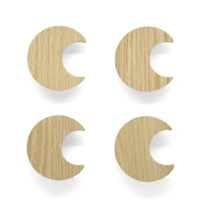 Immagine di 4 maniglie per mobili cameretta dei bambini in legno di quercia non trattato a forma luna pomelli adatti comò armadio cassetti idea regalo (4 luna)