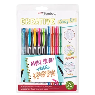 Immagine di Tombow Kit creativo per eventi visivi, auto organizzazione, sketchnotes e lettering, 8 pennarelli colorati a doppia punta 1 penna sfera 4 colori, STUD SET