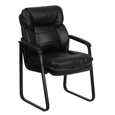 Immagine di Flash Furniture Sedia reception direzionale, imbottitura parziale, con supporto lombare e base a slitta, ecopelle nera, set da 1 pezzo