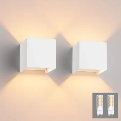 Immagine di Klighten 2 * 9W Lampade da Parete per Interni/Esterno Bianco Caldo 3000K Applique Con G9 Lampadina Sostituibile, Portico, Bagno, Corridoio,Balcone (Bianca)