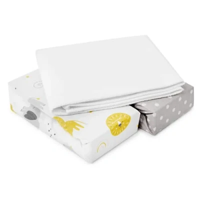 Immagine di FlyIdeas Lenzuola Next2Me Set 3pz 83x50cm, 100% Cotone Certif. Con 2 Angoli &amp; 1 Coprimaterasso Impermeabile per Culle Fianco Letto Neonato 50x80 40x80 e simili