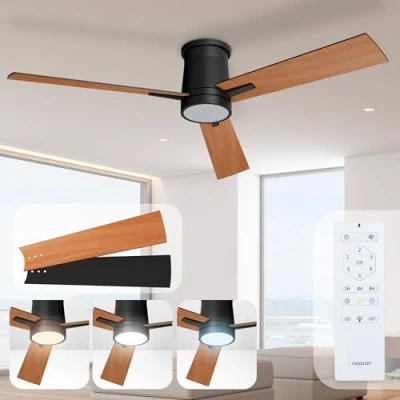 Immagine di Noaton Ventilatore da Soffitto con Luce e Telecomando, LED Dimmerabile 22,9 W, 3 Temperature di Colore, Pale Nero/Legno Scuro, Timer, Motore DC 35 6 Velocità, Ø132 cm, Silenzioso