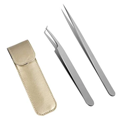Immagine di Lunamoon Pinzette Ciglia Professionali per Volume 3D 6D Dritta e Curva in Acciaio Inox 2pz (tweezers set01)
