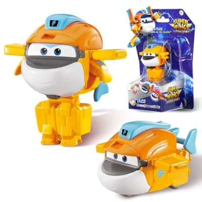 Immagine di Super Wings Transformer aeroplano Supercharged Taki, altezza circa 5,08 cm, figura d&#039;azione 2 in 1, giocattolo e robotica per bambini bambine a partire da 3 anni