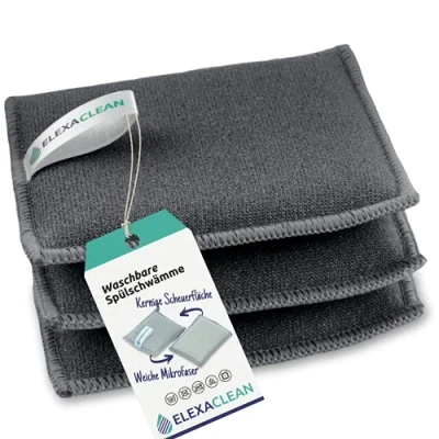 Immagine di ELEXACLEAN Spugna Lavapiatti (Set di 3, 12x10cm, Antracite) Spugne Lavabili e Riutilizzabili