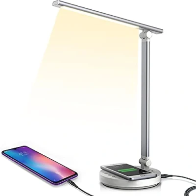 Immagine di MAHAND Lampada da scrivania a LED, dimmerabile, 5 colori e 10 livelli di luminosità, W, ricarica wireless porta USB, per smartphone, comodino, caricatore