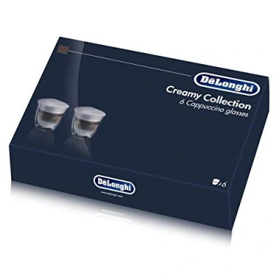 Immagine di De&#039;Longhi Bicchieri da Cappuccino ed Espresso, Tazze di Vetro a Doppia Parete, Borosilicato, Mantiene il calore, Senza condensa, Capacità 190 ml, Set 6pz, DLSC301, Trasparente